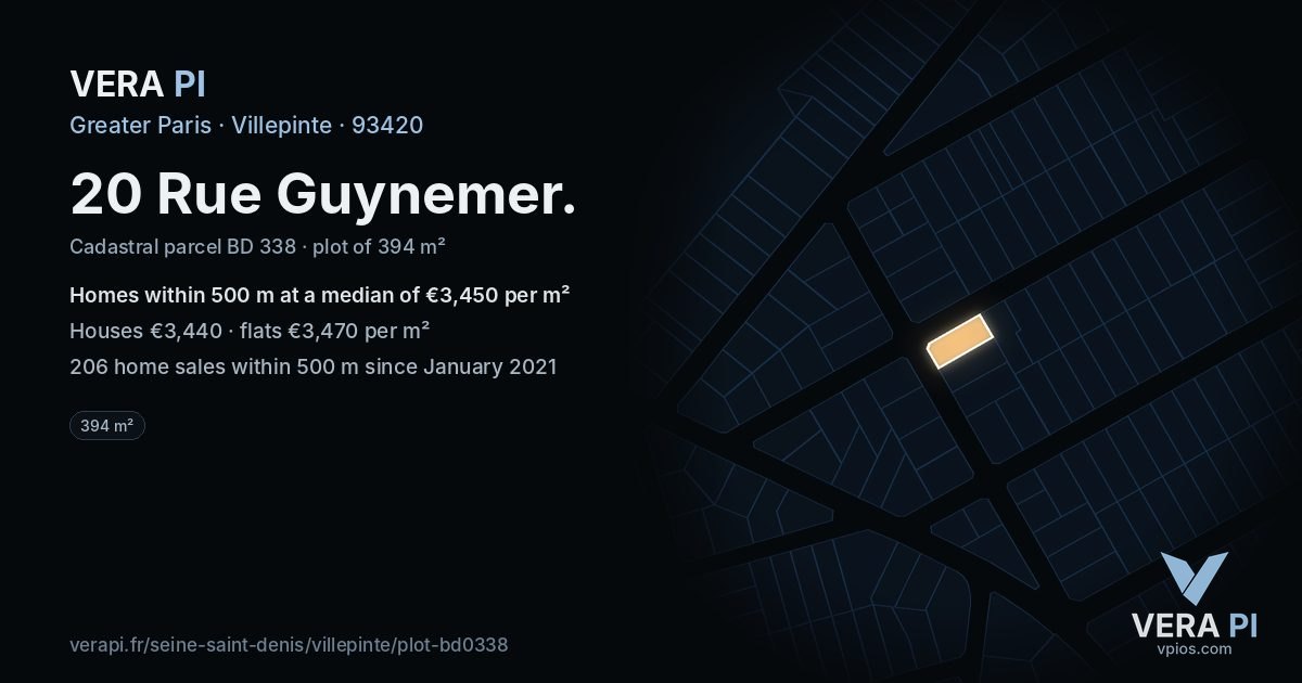 20 Rue Guynemer, Villepinte at night – the plot lit, the parcels around coloured by the prices near them