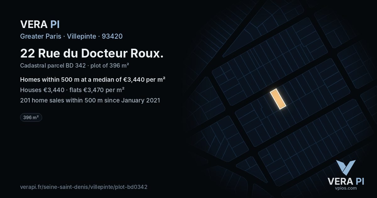 22 Rue du Docteur Roux, Villepinte at night – the plot lit, the parcels around coloured by the prices near them
