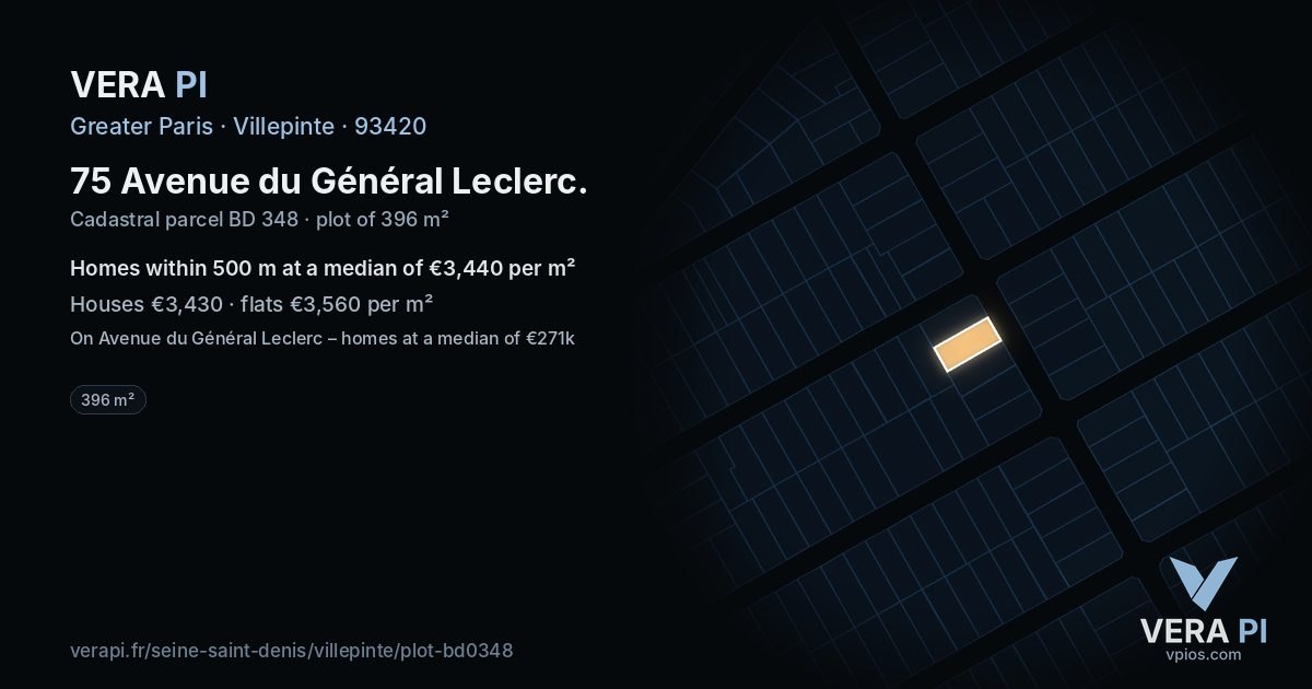 75 Avenue du Général Leclerc, Villepinte at night – the plot lit, the parcels around coloured by the prices near them