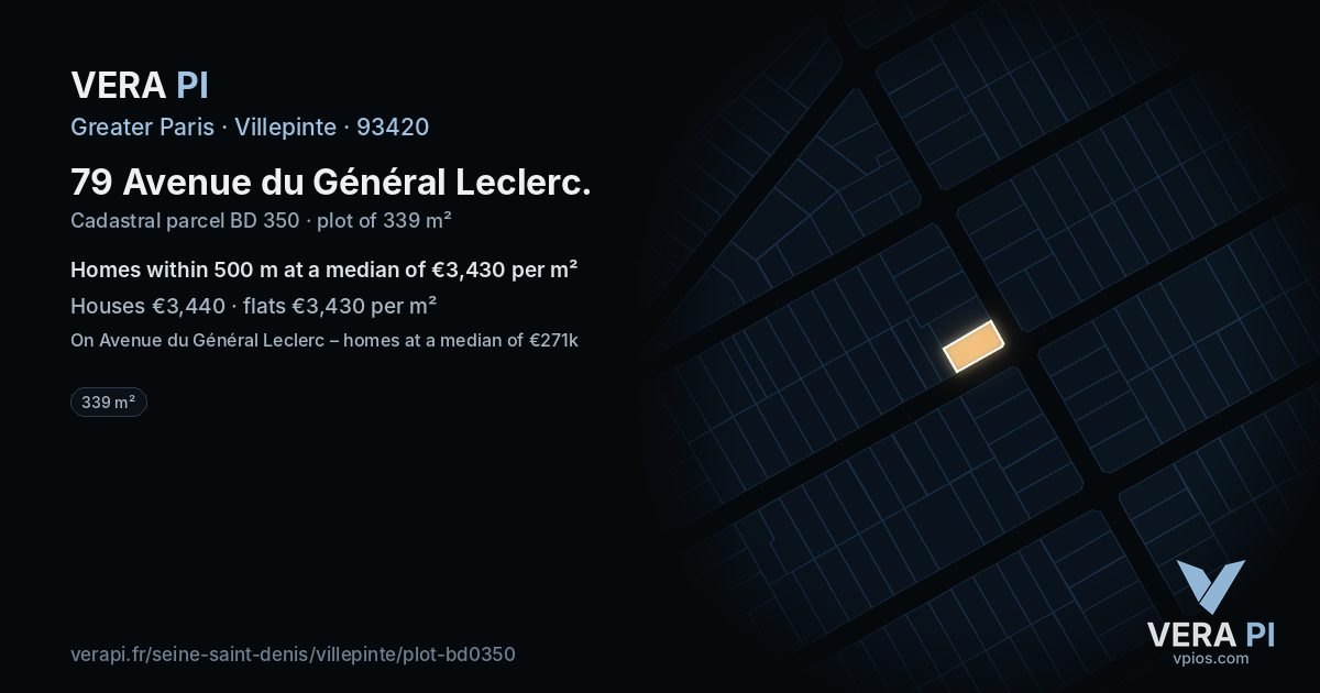 79 Avenue du Général Leclerc, Villepinte at night – the plot lit, the parcels around coloured by the prices near them