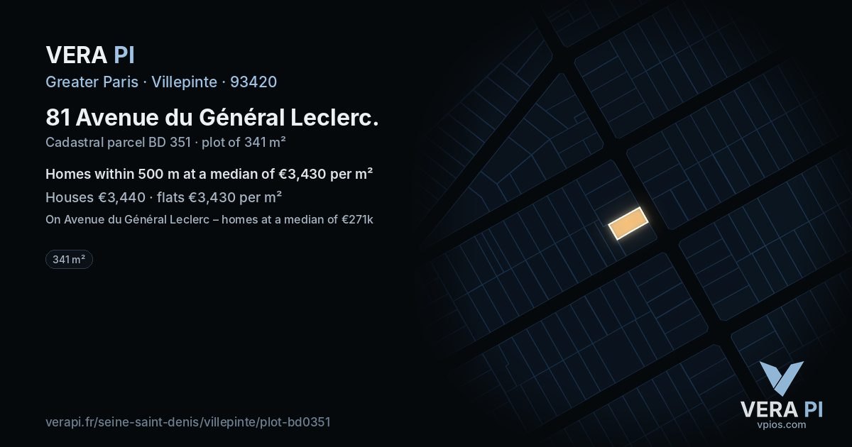 81 Avenue du Général Leclerc, Villepinte at night – the plot lit, the parcels around coloured by the prices near them