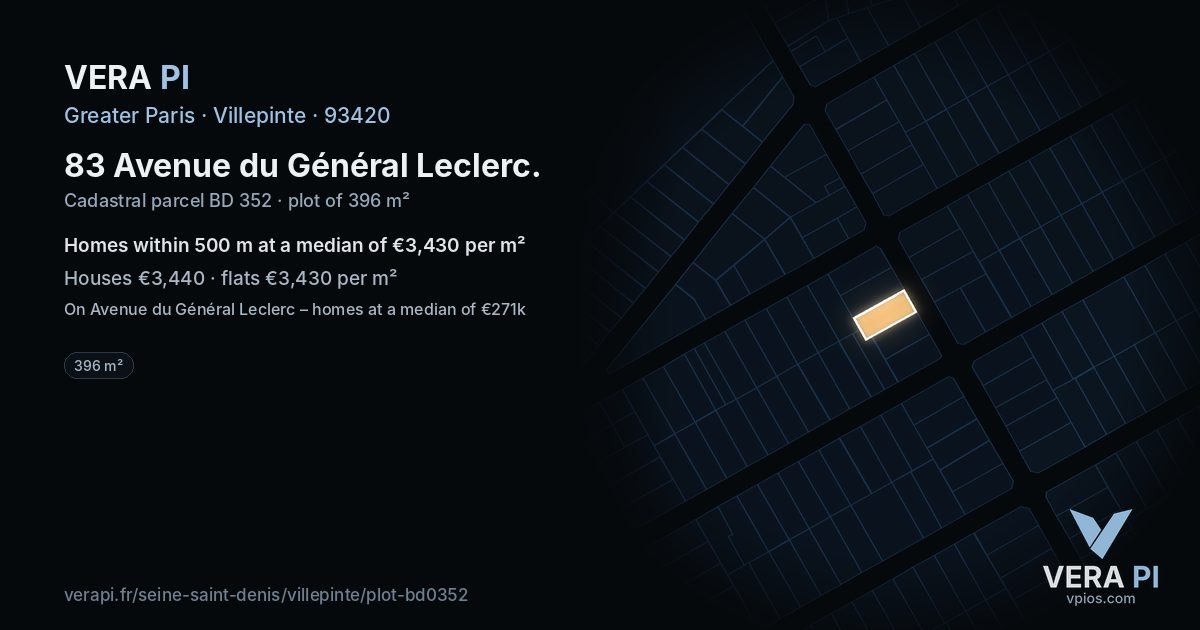 83 Avenue du Général Leclerc, Villepinte at night – the plot lit, the parcels around coloured by the prices near them
