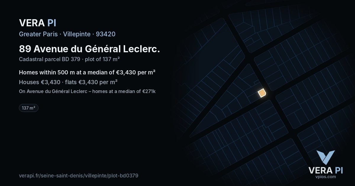 89 Avenue du Général Leclerc, Villepinte at night – the plot lit, the parcels around coloured by the prices near them