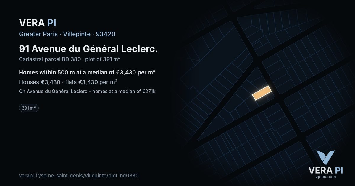91 Avenue du Général Leclerc, Villepinte at night – the plot lit, the parcels around coloured by the prices near them