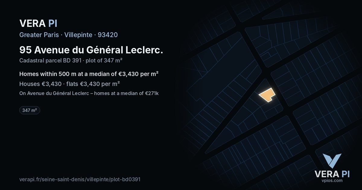 95 Avenue du Général Leclerc, Villepinte at night – the plot lit, the parcels around coloured by the prices near them