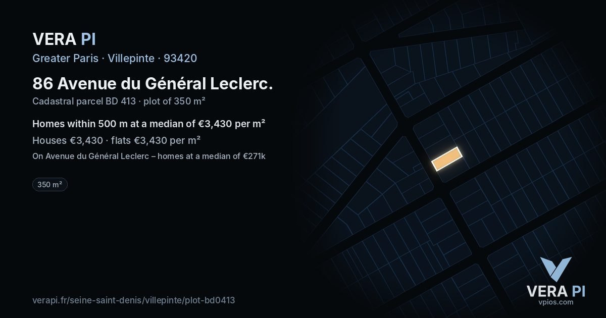 86 Avenue du Général Leclerc, Villepinte at night – the plot lit, the parcels around coloured by the prices near them