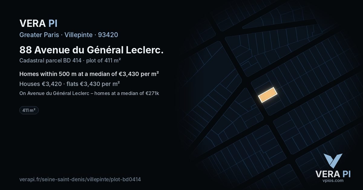 88 Avenue du Général Leclerc, Villepinte at night – the plot lit, the parcels around coloured by the prices near them