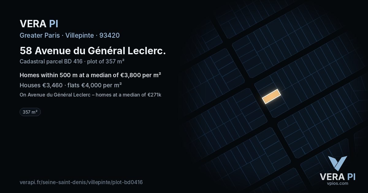 58 Avenue du Général Leclerc, Villepinte at night – the plot lit, the parcels around coloured by the prices near them