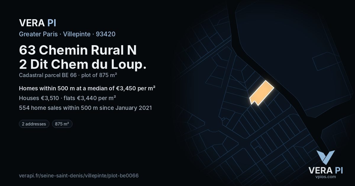63 Chemin Rural N 2 Dit Chem du Loup, Villepinte at night – the plot lit, the parcels around coloured by the prices near them