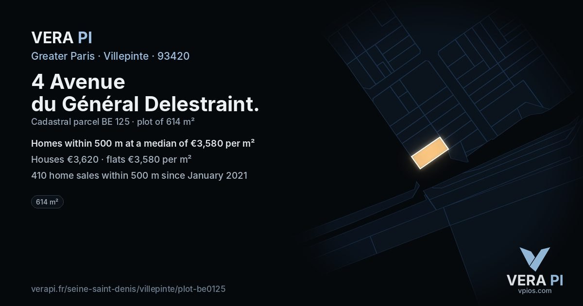 4 Avenue du Général Delestraint, Villepinte at night – the plot lit, the parcels around coloured by the prices near them