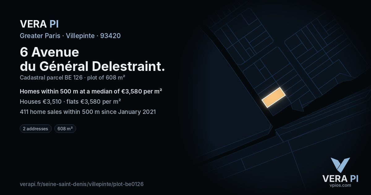 6 Avenue du Général Delestraint, Villepinte at night – the plot lit, the parcels around coloured by the prices near them