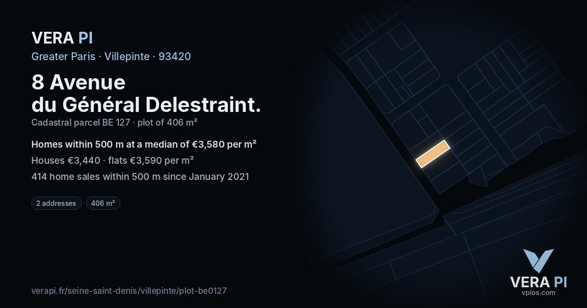 8 Avenue du Général Delestraint, Villepinte at night – the plot lit, the parcels around coloured by the prices near them