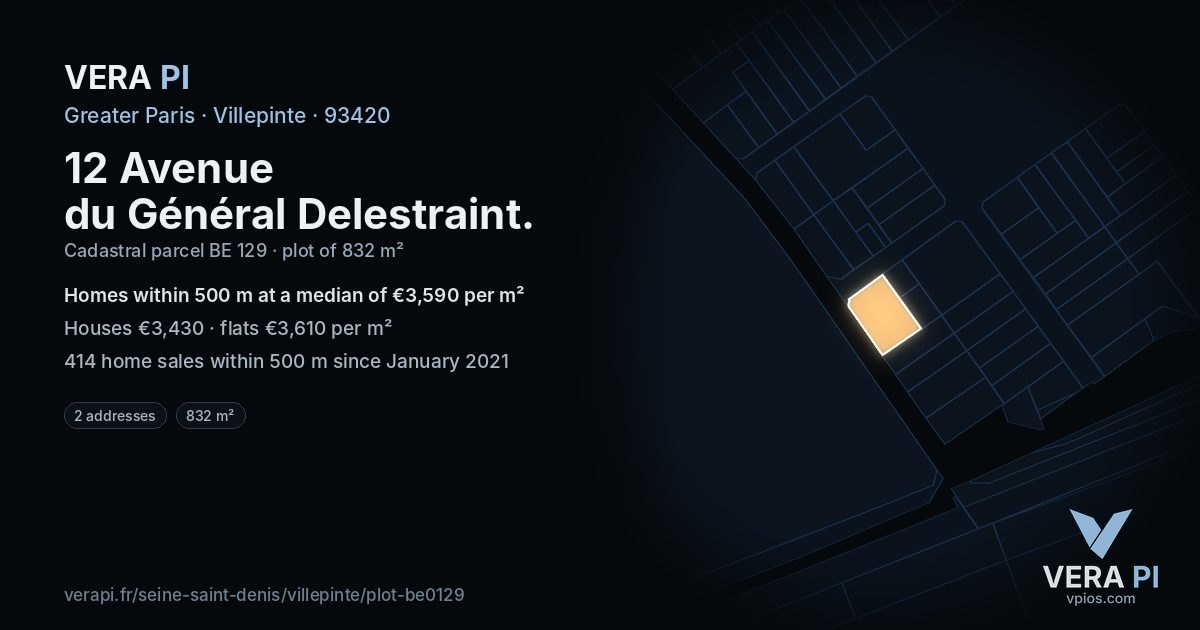 12 Avenue du Général Delestraint, Villepinte at night – the plot lit, the parcels around coloured by the prices near them