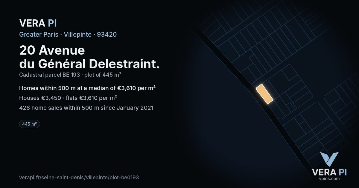 20 Avenue du Général Delestraint, Villepinte at night – the plot lit, the parcels around coloured by the prices near them