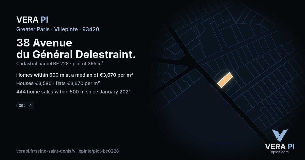 38 Avenue du Général Delestraint, Villepinte at night – the plot lit, the parcels around coloured by the prices near them