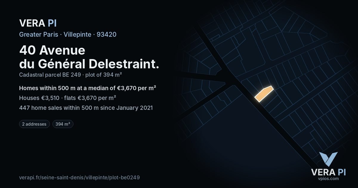 40 Avenue du Général Delestraint, Villepinte at night – the plot lit, the parcels around coloured by the prices near them