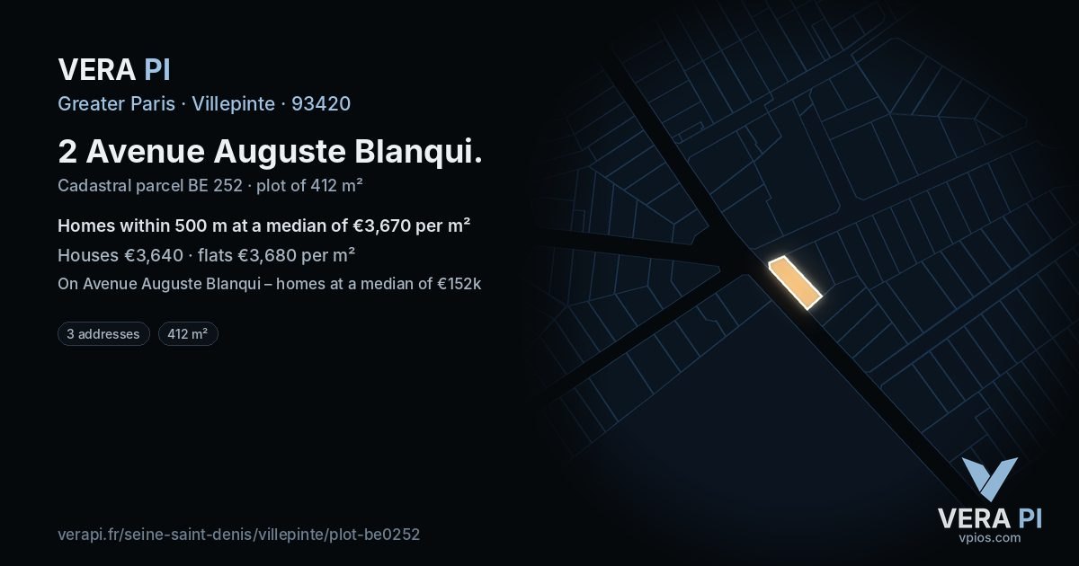 2 Avenue Auguste Blanqui, Villepinte at night – the plot lit, the parcels around coloured by the prices near them