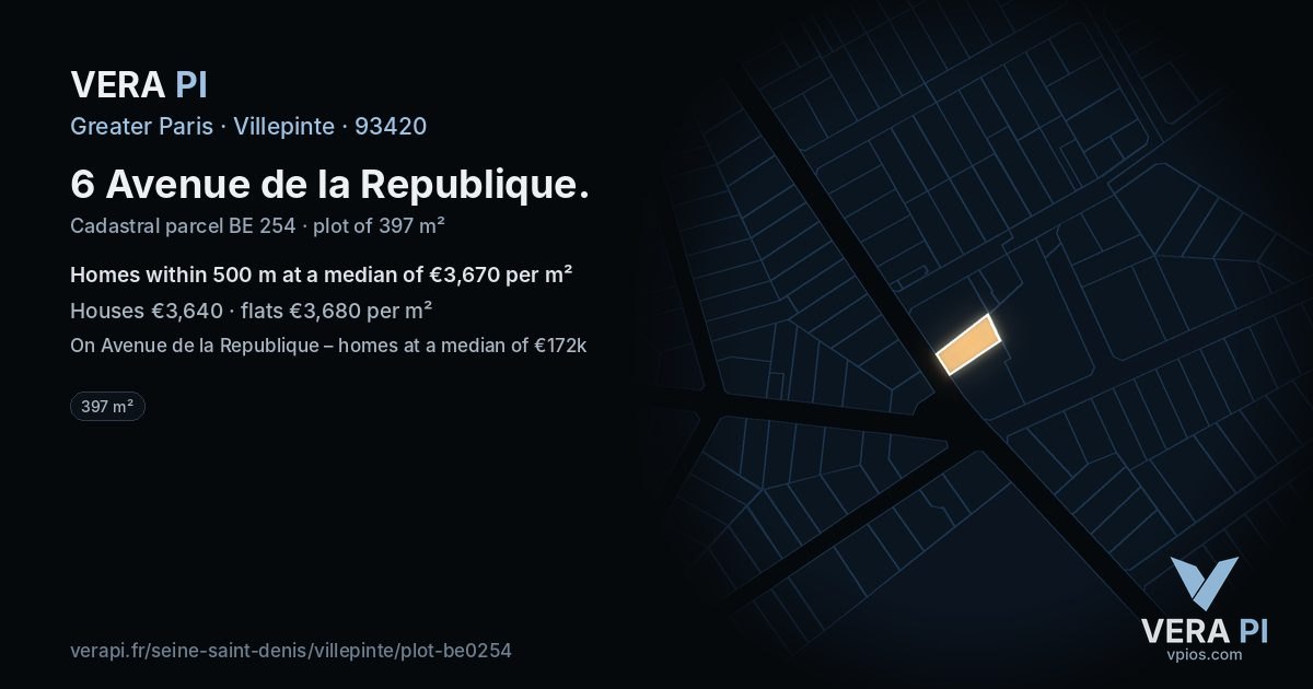 6 Avenue de la Republique, Villepinte at night – the plot lit, the parcels around coloured by the prices near them