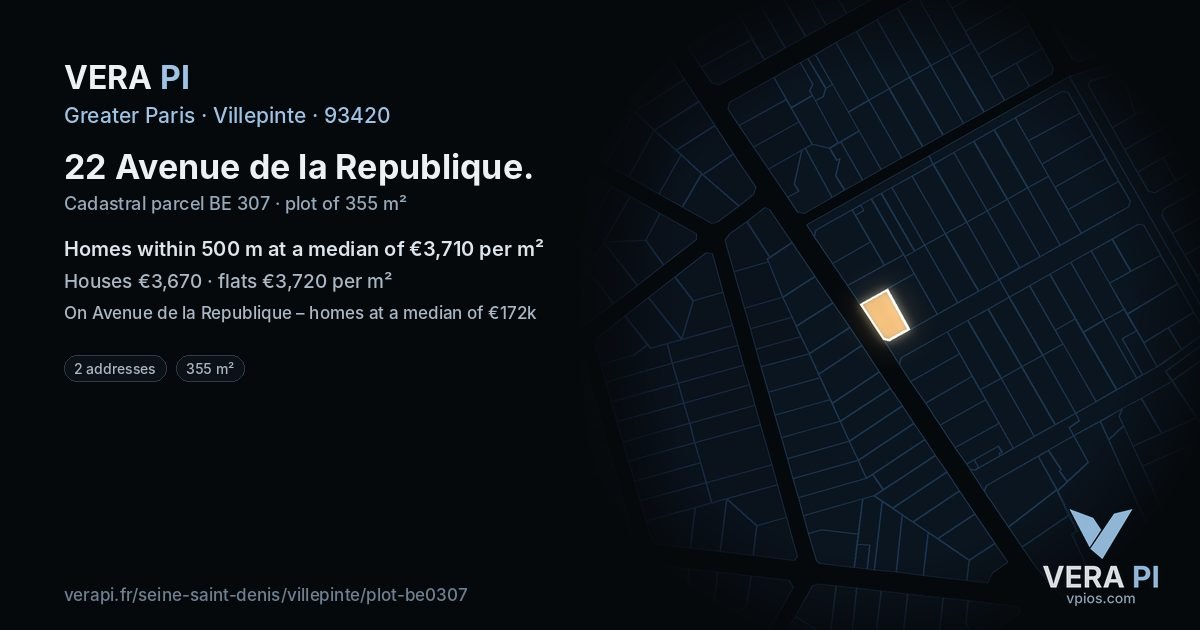 22 Avenue de la Republique, Villepinte at night – the plot lit, the parcels around coloured by the prices near them