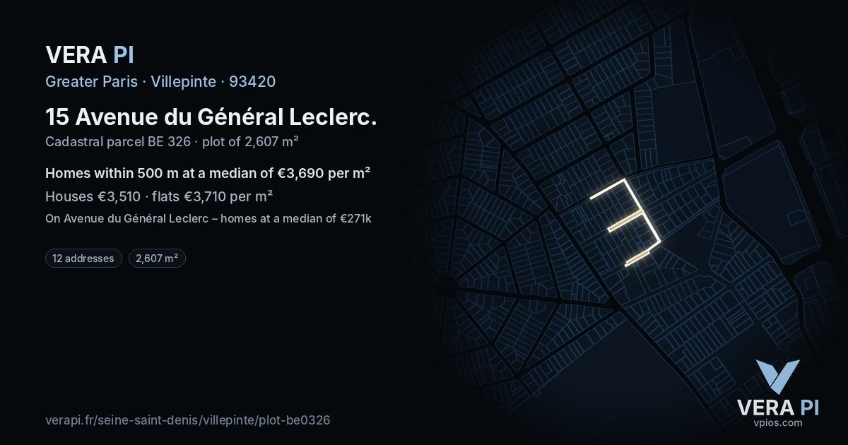 15 Avenue du Général Leclerc, Villepinte at night – the plot lit, the parcels around coloured by the prices near them