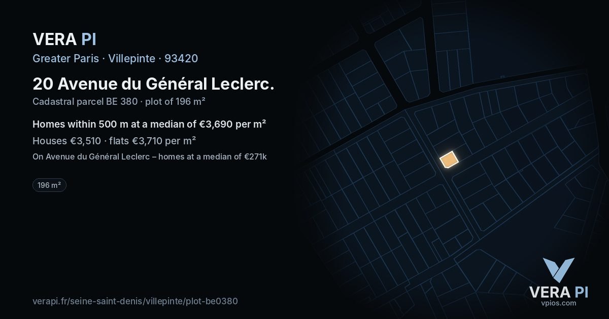 20 Avenue du Général Leclerc, Villepinte at night – the plot lit, the parcels around coloured by the prices near them