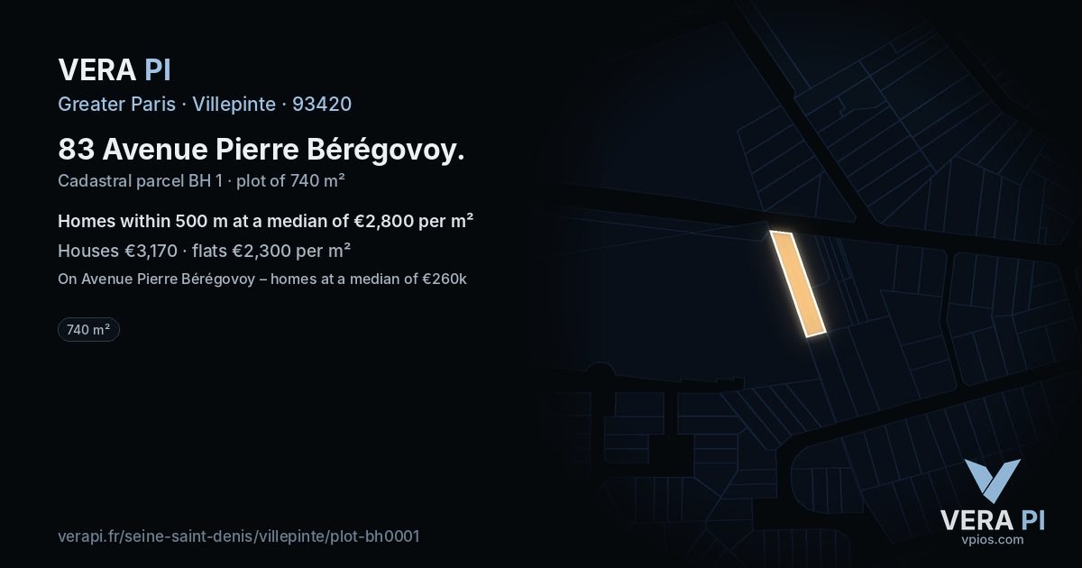 83 Avenue Pierre Bérégovoy, Villepinte at night – the plot lit, the parcels around coloured by the prices near them