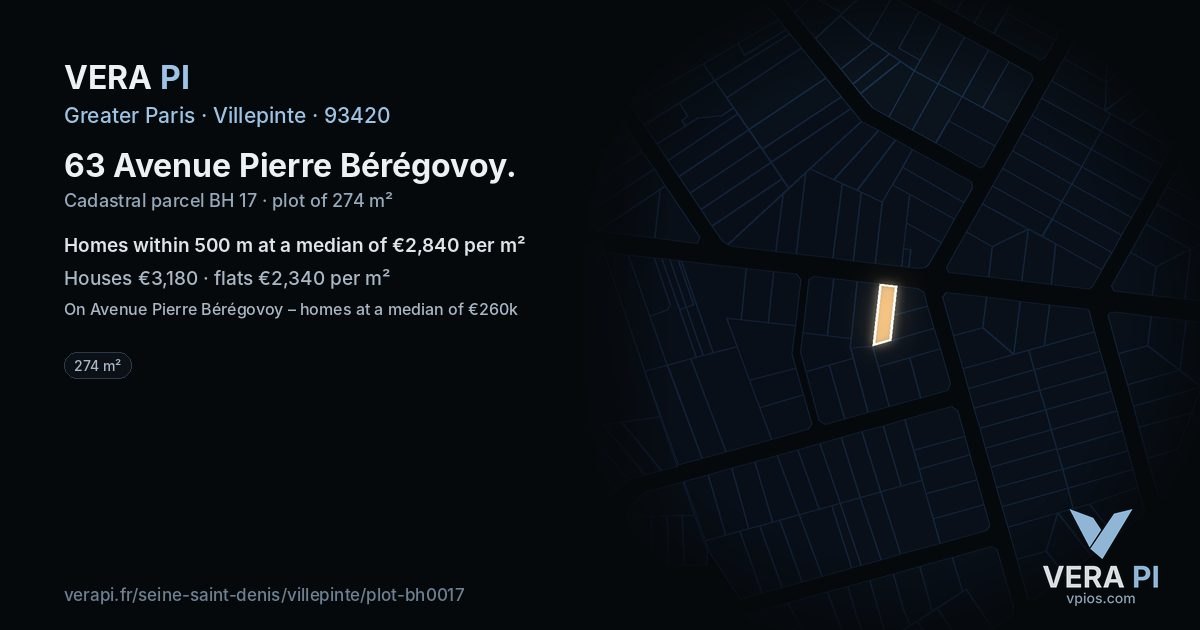63 Avenue Pierre Bérégovoy, Villepinte at night – the plot lit, the parcels around coloured by the prices near them