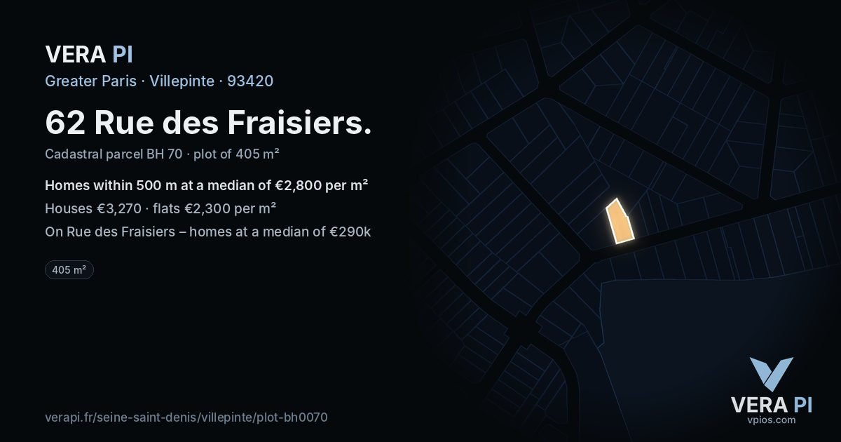 62 Rue des Fraisiers, Villepinte at night – the plot lit, the parcels around coloured by the prices near them