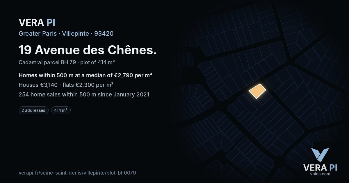 19 Avenue des Chênes, Villepinte at night – the plot lit, the parcels around coloured by the prices near them