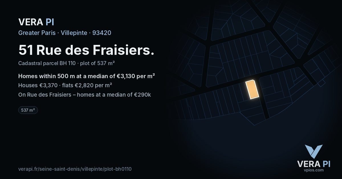 51 Rue des Fraisiers, Villepinte at night – the plot lit, the parcels around coloured by the prices near them