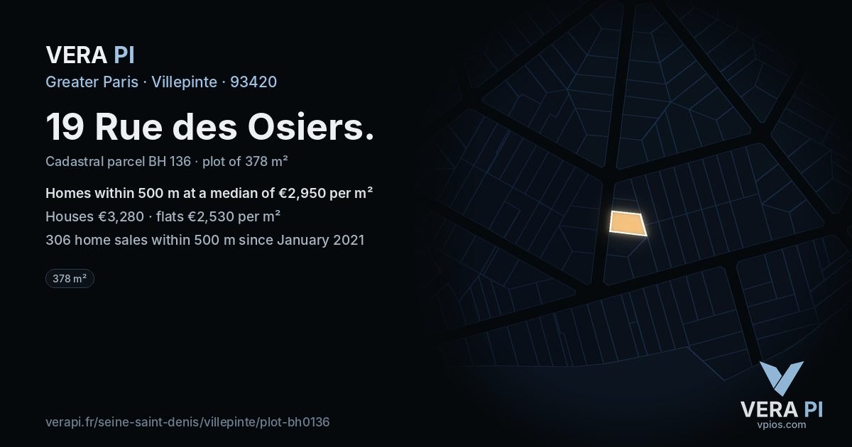 19 Rue des Osiers, Villepinte at night – the plot lit, the parcels around coloured by the prices near them