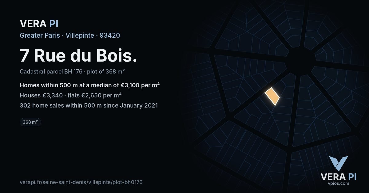 7 Rue du Bois, Villepinte at night – the plot lit, the parcels around coloured by the prices near them