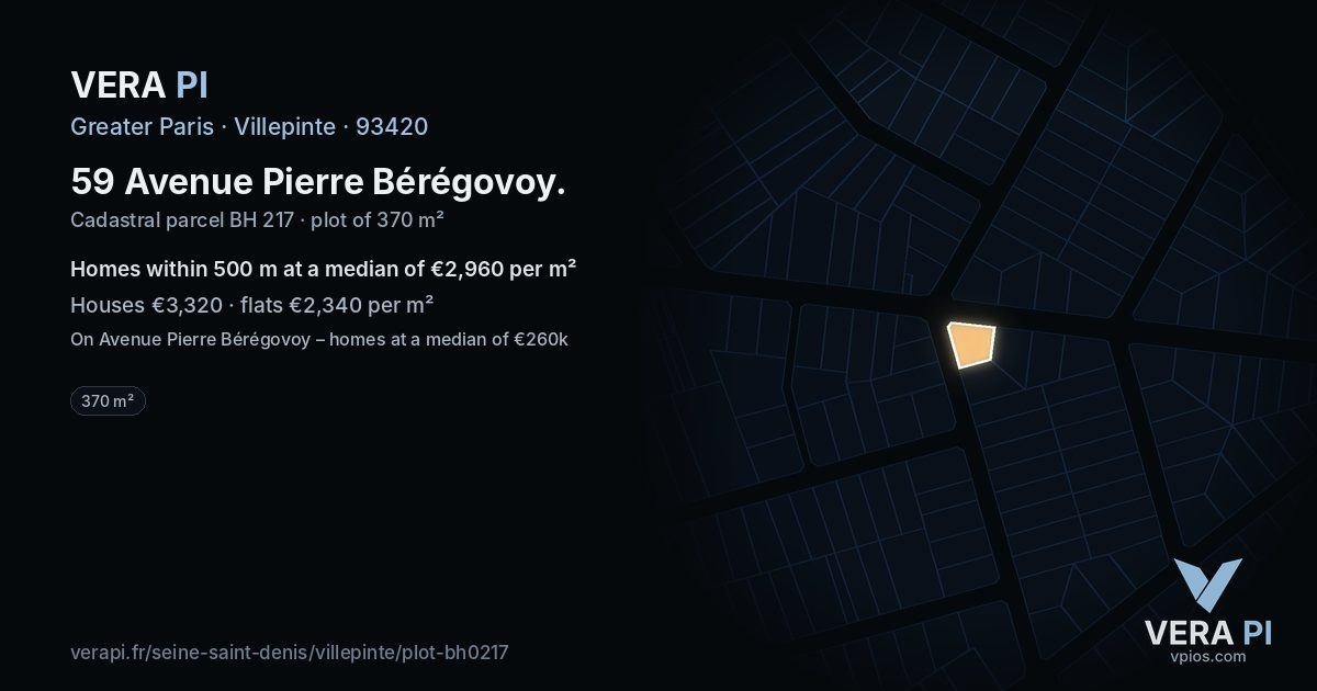 59 Avenue Pierre Bérégovoy, Villepinte at night – the plot lit, the parcels around coloured by the prices near them