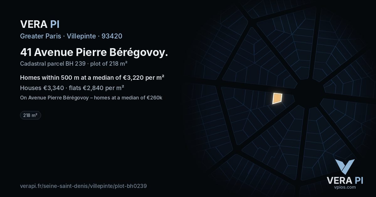41 Avenue Pierre Bérégovoy, Villepinte at night – the plot lit, the parcels around coloured by the prices near them
