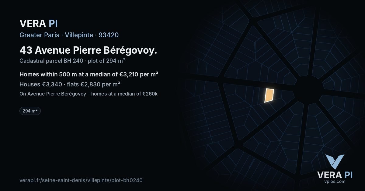 43 Avenue Pierre Bérégovoy, Villepinte at night – the plot lit, the parcels around coloured by the prices near them