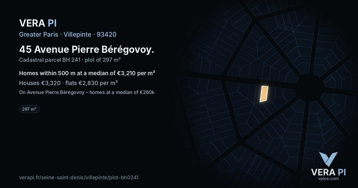 45 Avenue Pierre Bérégovoy, Villepinte at night – the plot lit, the parcels around coloured by the prices near them