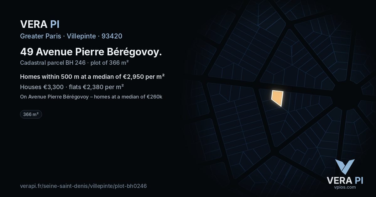 49 Avenue Pierre Bérégovoy, Villepinte at night – the plot lit, the parcels around coloured by the prices near them