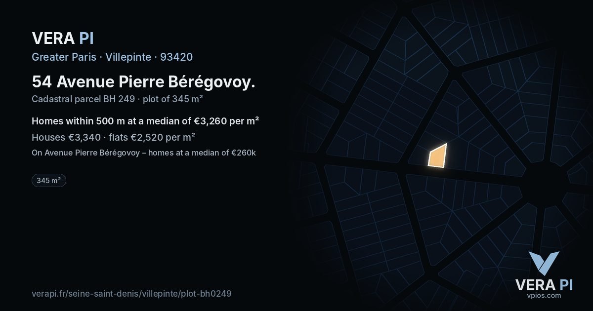 54 Avenue Pierre Bérégovoy, Villepinte at night – the plot lit, the parcels around coloured by the prices near them