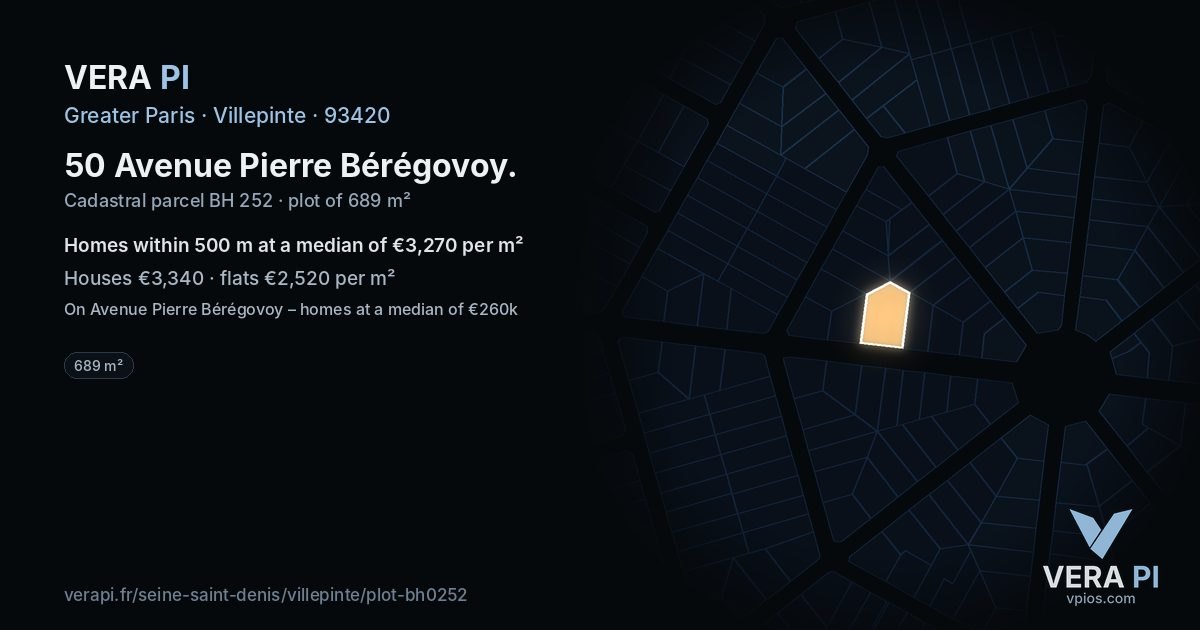 50 Avenue Pierre Bérégovoy, Villepinte at night – the plot lit, the parcels around coloured by the prices near them