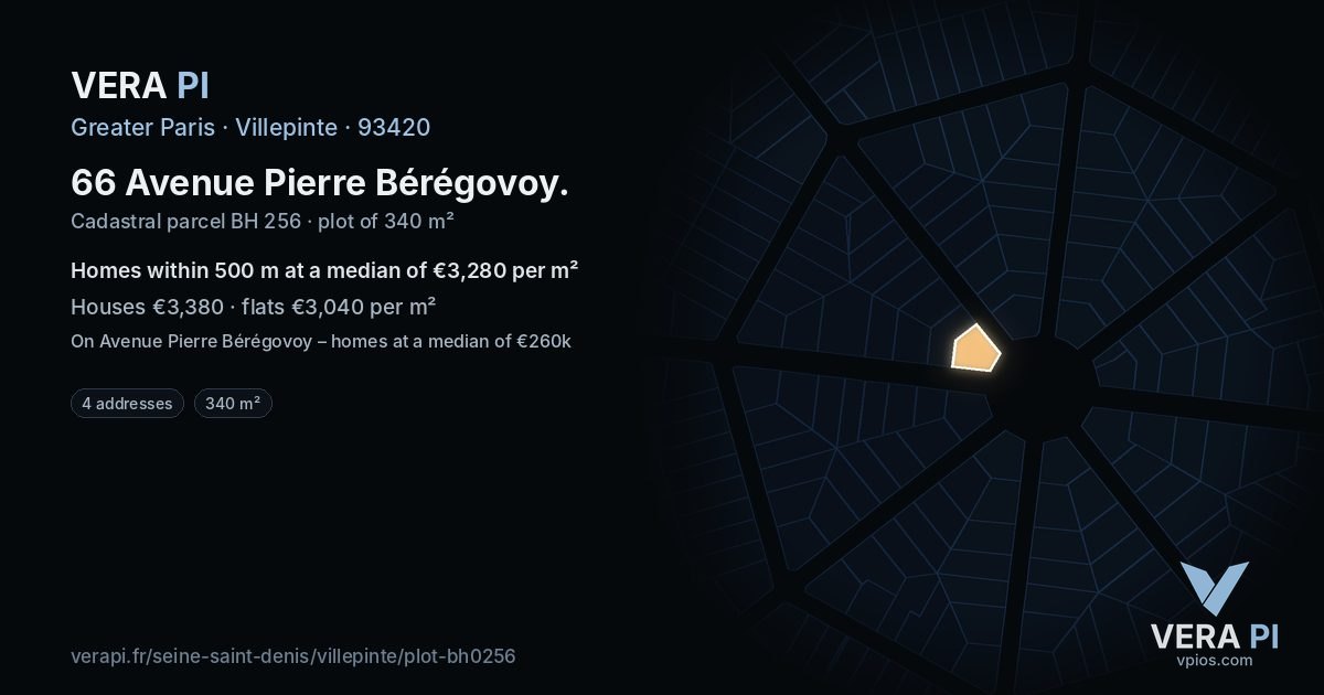 66 Avenue Pierre Bérégovoy, Villepinte at night – the plot lit, the parcels around coloured by the prices near them