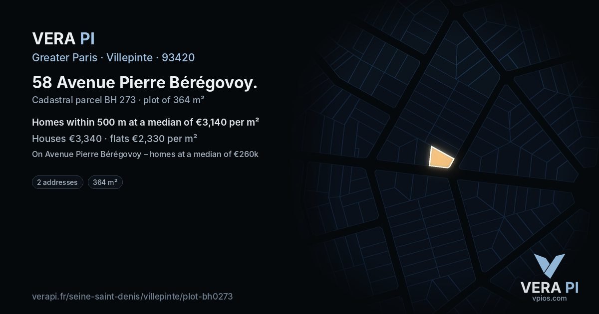 58 Avenue Pierre Bérégovoy, Villepinte at night – the plot lit, the parcels around coloured by the prices near them