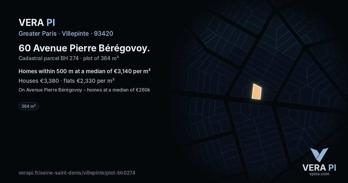 60 Avenue Pierre Bérégovoy, Villepinte at night – the plot lit, the parcels around coloured by the prices near them