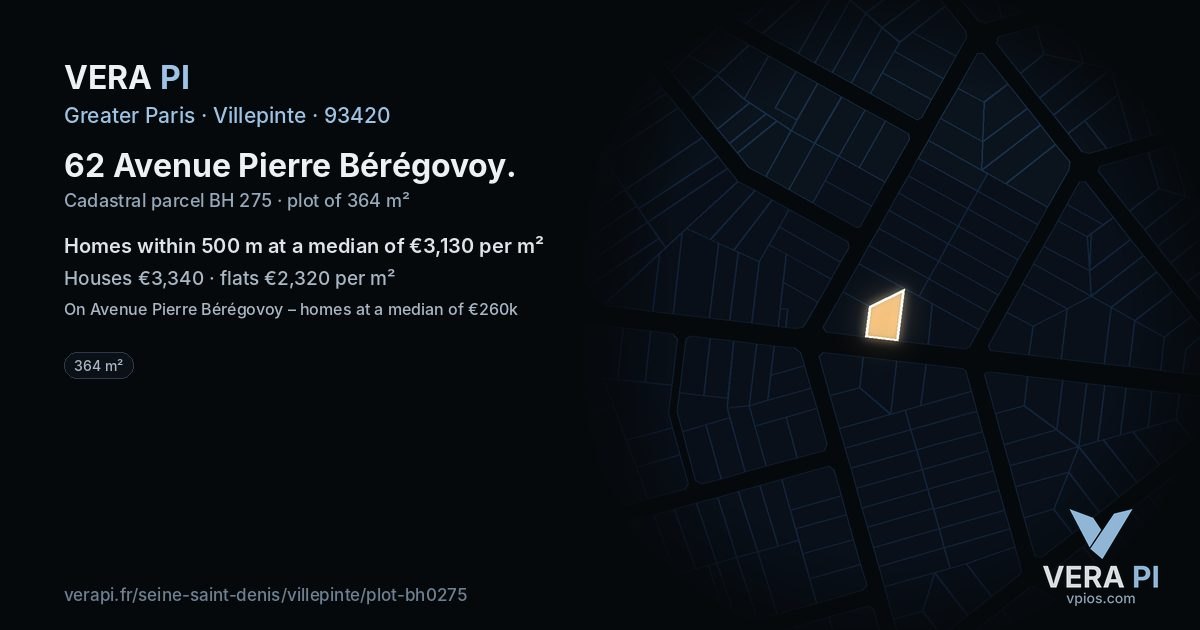 62 Avenue Pierre Bérégovoy, Villepinte at night – the plot lit, the parcels around coloured by the prices near them