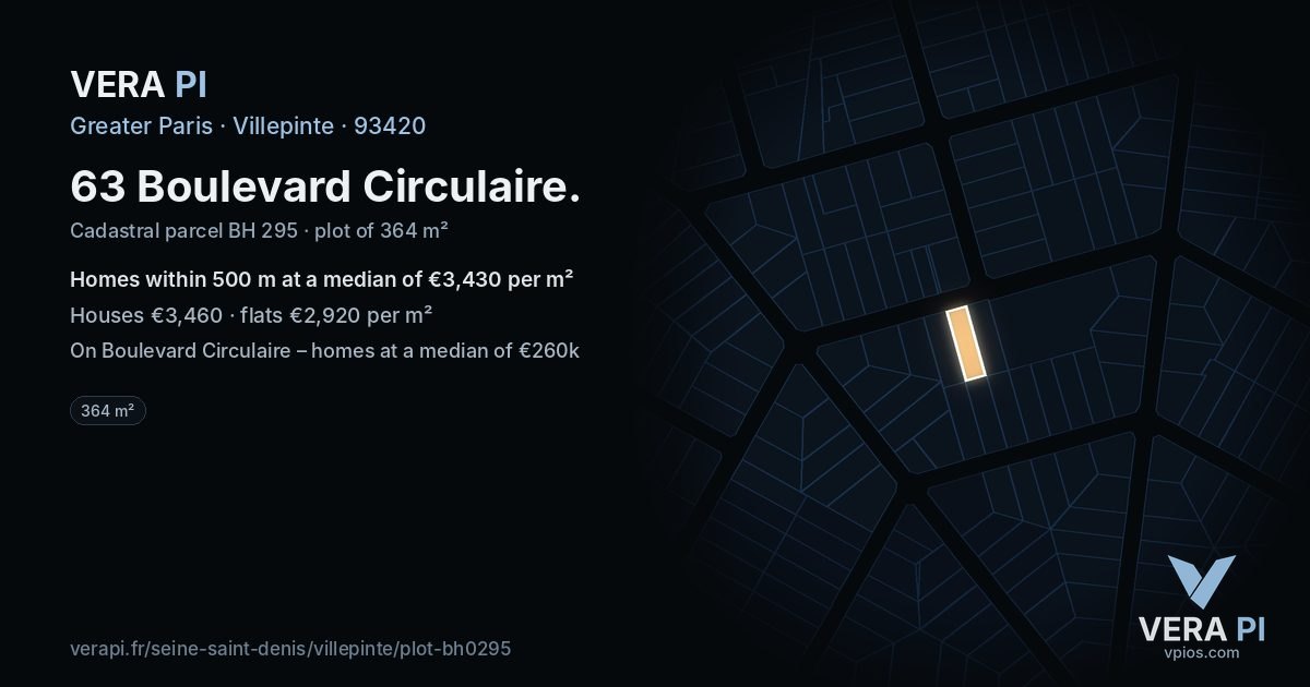 63 Boulevard Circulaire, Villepinte at night – the plot lit, the parcels around coloured by the prices near them