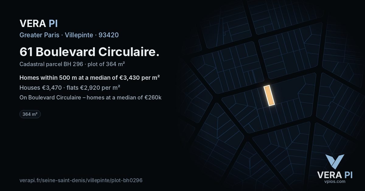 61 Boulevard Circulaire, Villepinte at night – the plot lit, the parcels around coloured by the prices near them