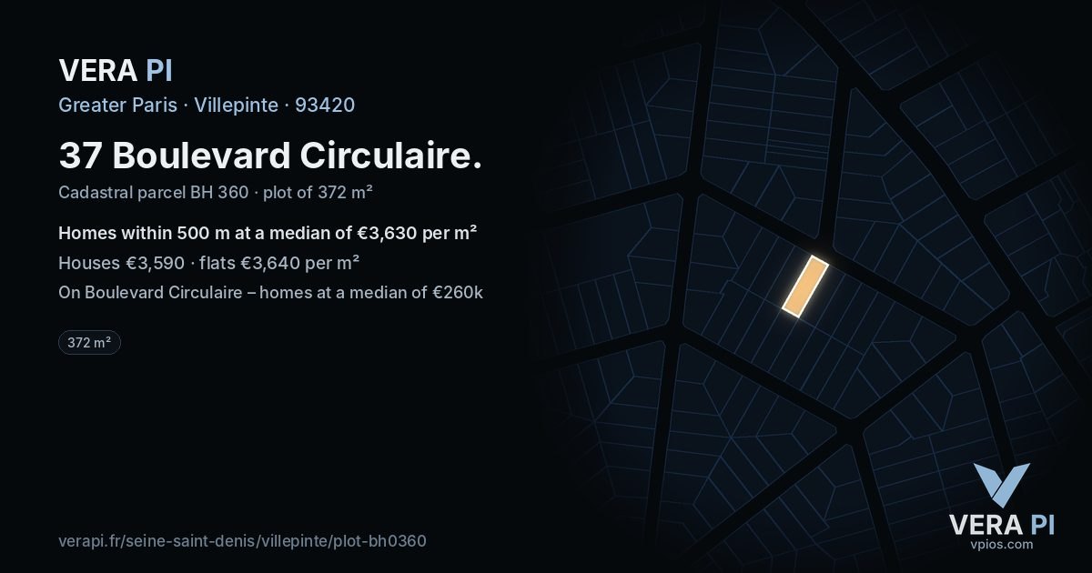37 Boulevard Circulaire, Villepinte at night – the plot lit, the parcels around coloured by the prices near them