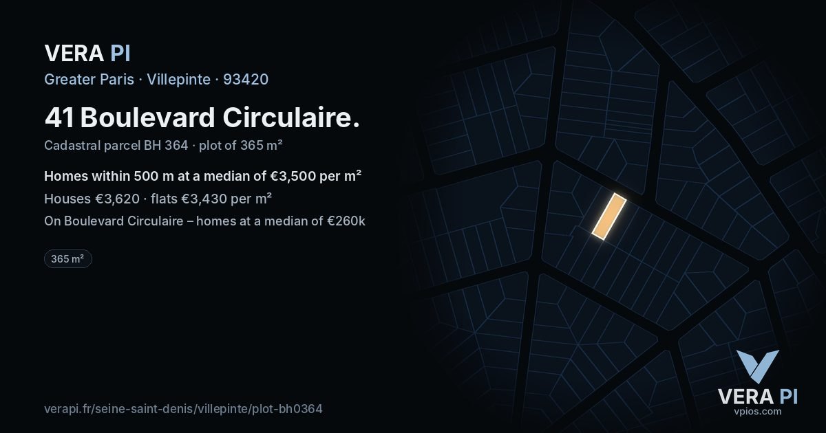 41 Boulevard Circulaire, Villepinte at night – the plot lit, the parcels around coloured by the prices near them