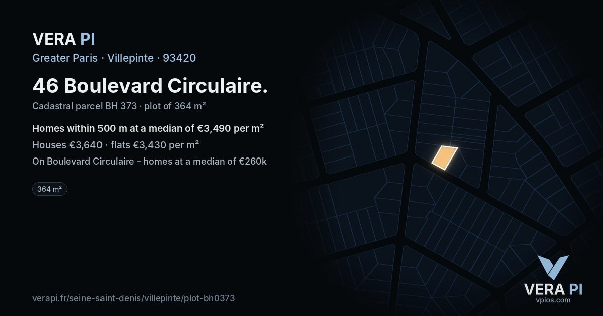 46 Boulevard Circulaire, Villepinte at night – the plot lit, the parcels around coloured by the prices near them