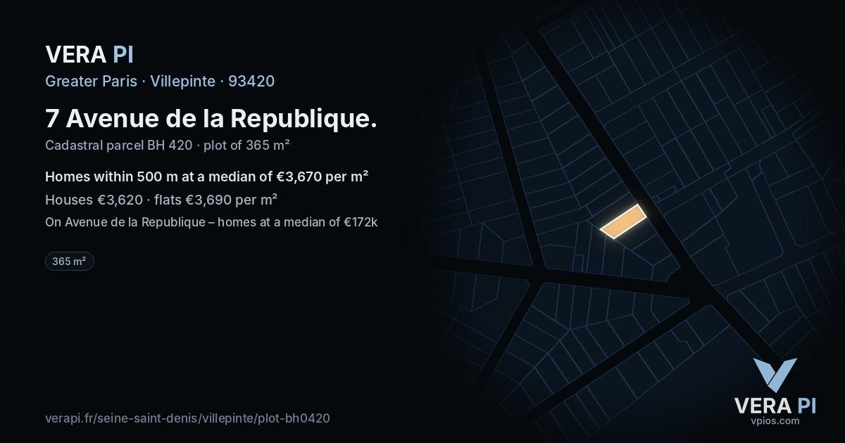 7 Avenue de la Republique, Villepinte at night – the plot lit, the parcels around coloured by the prices near them