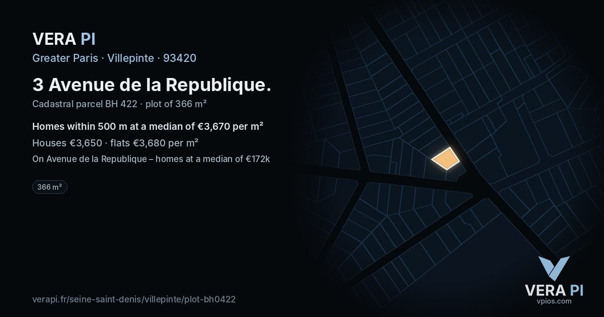 3 Avenue de la Republique, Villepinte at night – the plot lit, the parcels around coloured by the prices near them